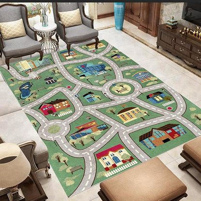 Analog ABC Kids Rug Playroom Car Rug Play Mat City Life Road Rug for Cars Fun City Map for Carpet for Bedroom Boys (47 * 70 inches, Charming Township) - LeafyLoom