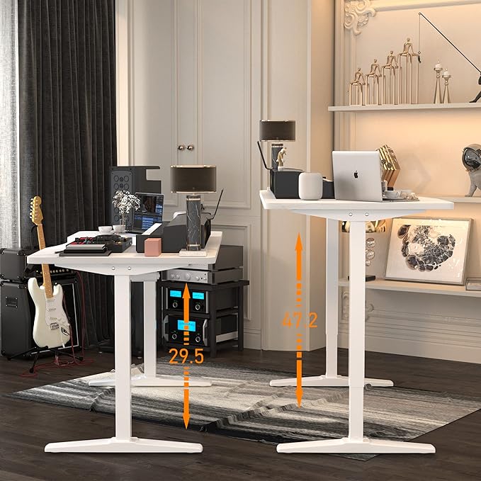 Monomi Height Adjustable Electric Standing Desk, 55 x 28 Inches Stand up Desk, Sit Stand Home Office Computer Desk(White Frame+Marble White Top) - LeafyLoom