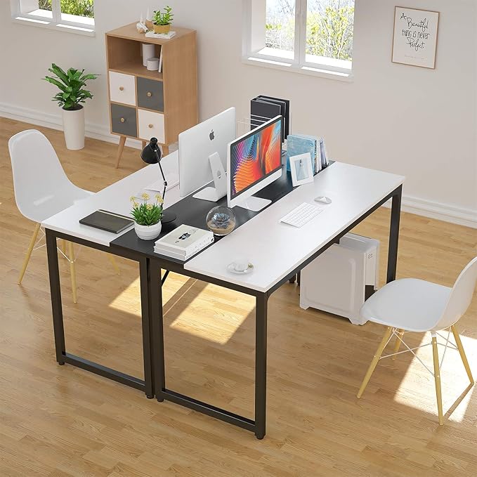 Foxemart 47 Inch Computer Table Sturdy Office Desk, Modern PC Laptop 47” Writing Study Gaming Desk for Home Office Workstation, White and Black - LeafyLoom