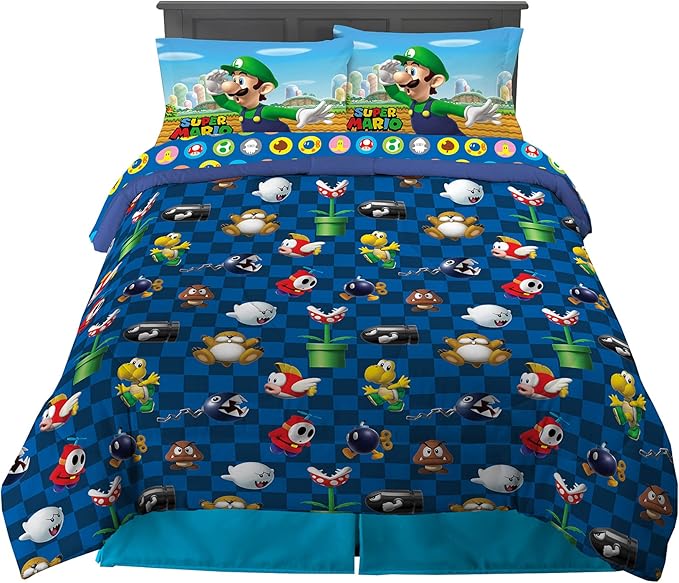 Franco Kids Bedding Super Soft Comforter and Sheet Set, (5 Piece) Full Size, Mario - LeafyLoom