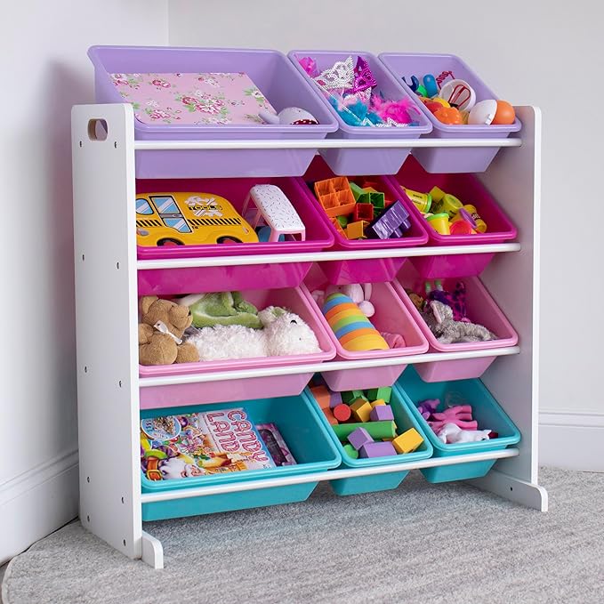 Humble Crew Toy Storage Organizer, White/Pink/Purple/Turquoise 34x11x31 inches,12x9x6 inches,16x12x6 inches - LeafyLoom