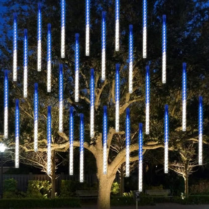 Dazzle Bright 288 LED Christmas Light, 11.8 Inch Meteor Shower Rain Lights with 8 Tubes，Waterproof Plug in Falling Rain Lights Christmas Decorations for Xmas Bushes Tree Yard Party, Blue and White DazzleBright