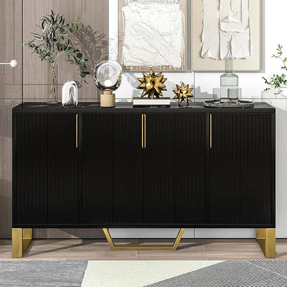 60" Modern Sideboard Buffet Cabinet with Four Doors,Metal Handles & Legs,Multifunctional MDF Storage Cupboard,W/Adjustable Shelves,for Hallway,Entryway Passage,Bedroom,Black - LeafyLoom