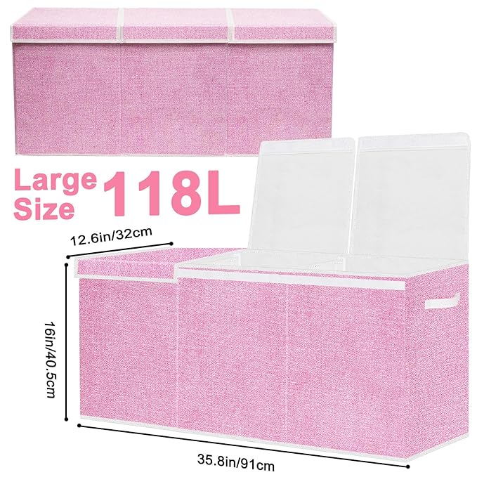 Extra Large Toy Box for Kids,Collapsible Toys Storage Chest Boxes Organizers with Dividers for Boys,Girls,Closet,Nursery,Playroom 35.8"x12.6"x16"(Dark Pink) - LeafyLoom