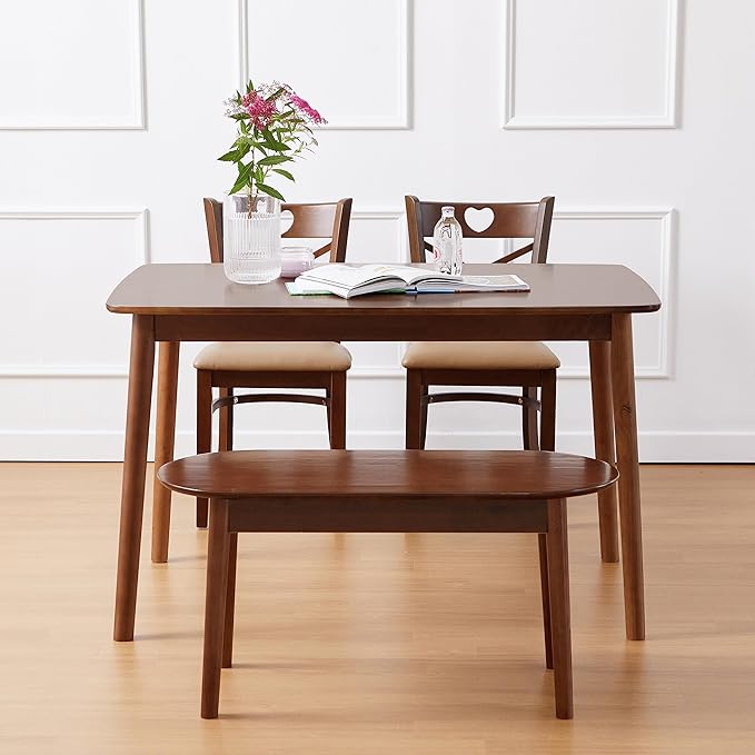 Livinia Aslan 47" Malaysian Oak Rectangular Wooden Dining Table/Solid Wood Kitchen Desk (Walnut) - LeafyLoom