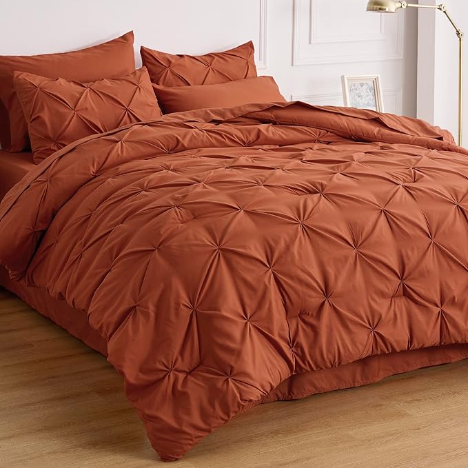 Bedsure Full Size Comforter Sets - Bedding Sets Full 7 Pieces, Bed in a Bag Burnt Orange Bed Sets with Comforter, Sheets, Pillowcases & Shams, Adult & Kids Bedding - LeafyLoom