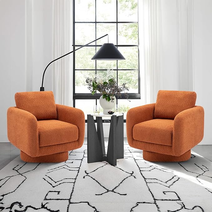 COLAMY Swivel Accent Chairs Set of 2, 32Inches Wide Upholstered Armchair with Plush Back Pillow for Living Room, Modern Sofa Corner Chair for Nursery/Living Room/Bedroom-Orange - LeafyLoom