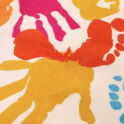 Large Kids Rug for Playroom, 8'x10' Handprints and Footprints Colorful Rug for Classroom, Non-Slip Washable Rug for Nursery, Soft Throw Carpet Indoor Playmat for Kids Room Dorm Bedroom - LeafyLoom