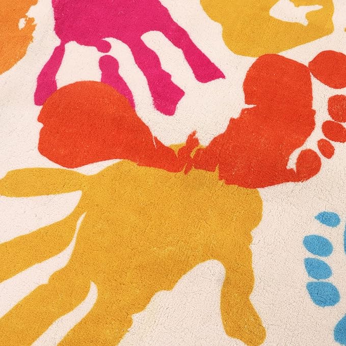 Handprints and Footprints Large Kids Rug 5'x7', Washable Colorful Area Rug for Nursery Room, Non-Slip Play Mat Ultra Soft Indoor Carpet for Bedroom Playroom Classroom - LeafyLoom