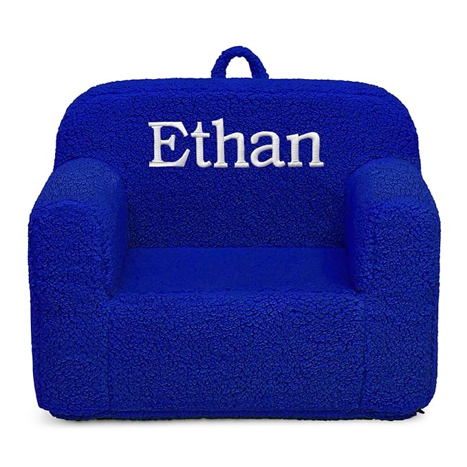 Delta Children Personalized Sherpa Cozee Chair - Customize with Name – Foam Kids Chair for Ages 18 Months and Up, Royal Blue - LeafyLoom