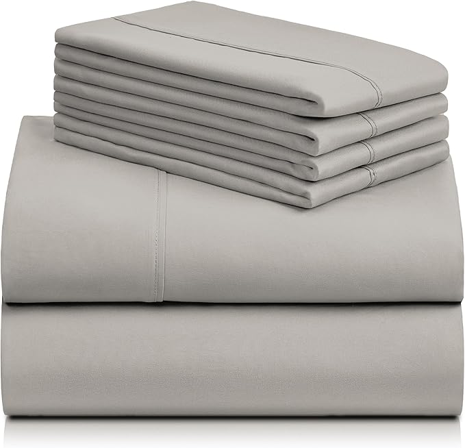 LuxClub 6 PC Queen Sheet Set, Breathable Luxury Bed Sheets, Deep Pockets 18" Eco Friendly Wrinkle Free Cooling Sheets Machine Washable Hotel Bedding Silky Soft - Light Taupe Queen - LeafyLoom