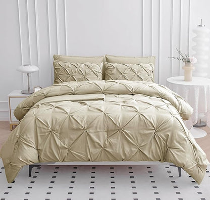 LANE LINEN Twin XL Comforter Set, 5 Piece Twin XL Bedding Set, Pintuck Twin XL Bed in a Bag, Twin XL Bed Set, Twin XL Bed Comforter Set with Sheets, Pillowcase & Sham, Bedding Comforter Sets - Linen - LeafyLoom