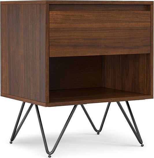 SIMPLIHOME Hunter Nightstand, 20 inch, Walnut - LeafyLoom