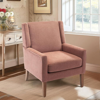 COLAMY Modern Wingback Living Room Chair, Upholstered Fabric Accent Armchair, Single Sofa chair with Lounge Seat and Wood Legs for Bedroom/Office/Reading Spaces, Pink - LeafyLoom