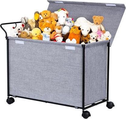 SWTYMIKI Large Toy Box Toy Storage - with Wheels Big Toy Chest for Kids Toy Organizer Bins, Toy Boxes for Kids Girls Boys, Stuffed Animals, Clothes, Nursery Bedroom 23.6" L x 17.7" H x 11.8" W - LeafyLoom