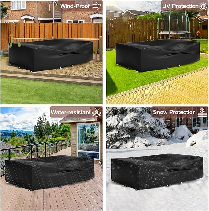 Waterproof Patio Furniture Set Cover,Outdoor Dining Table and Chairs Set Cover,Outside UV Resistant Snow Protection Cover,Rectangle Couch Sectional Cover- Fits up to 107L x 66W x 28H inches - LeafyLoom