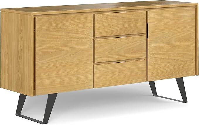 SIMPLIHOME Lowry 60 Inch Wide Rectangle Modern Industrial Sideboard Buffet in OAK WOOD, For the Dining Room and Kitchen - LeafyLoom