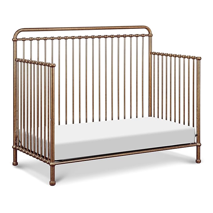 NAMESAKE Winston 4-in-1 Convertible Metal Crib in Vintage Gold, Greenguard Gold Certified - LeafyLoom