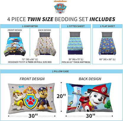 Franco Kids Bedding Super Soft Comforter and Sheet Set, 4 Piece Twin Size, Paw Patrol (Prints may vary) - LeafyLoom