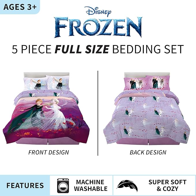 Disney Frozen 2 Kids Bedding Super Soft Comforter And Sheet Set, 5 Piece Full Size, "Official" Disney Product By Franco - LeafyLoom