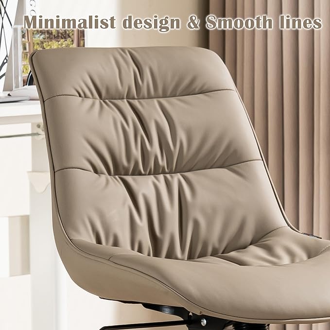 Kidol & Shellder Armless Office Chair Desk Chair Comfy Makeup Vanity Chair with Back Ergonomic Swivel Chair Home Office Desk Chairs with Wheels Rolling Computer Chair Bedroom Accent Chair(Khaki) - LeafyLoom