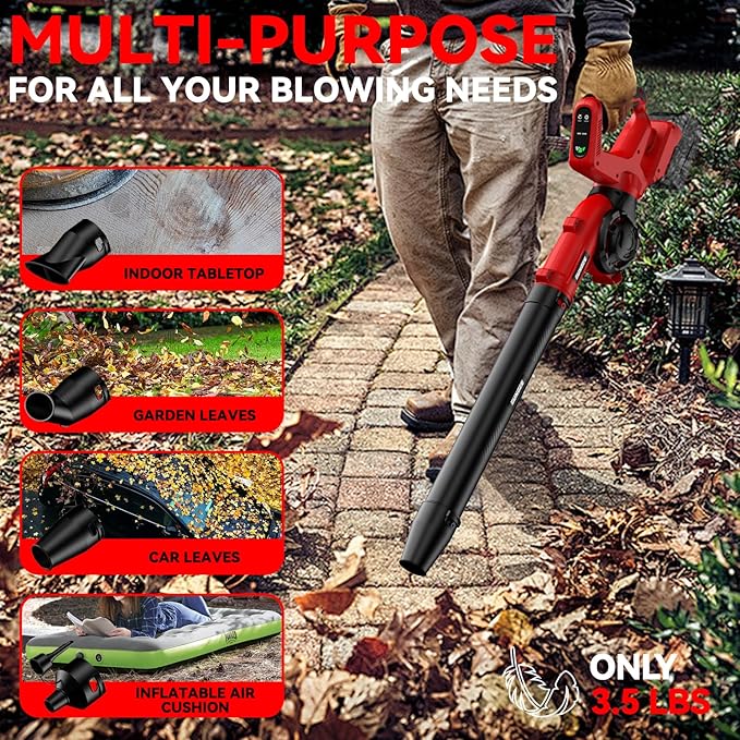 Leaf Blower, Cordless Leaf Blower for Milwaukee M18 Battery, 3 Speed Modes Up to 200MPH, 270° Rotatable Electric Leaf Blower with 4 Blowing Nozzles for Lawn Care and Yard(Battery Not Included) - LeafyLoom