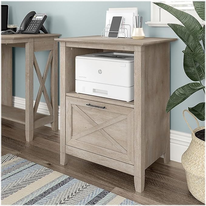 Bush Furniture Key West 1-Drawer Lateral File Cabinet, Letter/Legal, Washed Gray, 24-inch (KWF124WG-03) - LeafyLoom