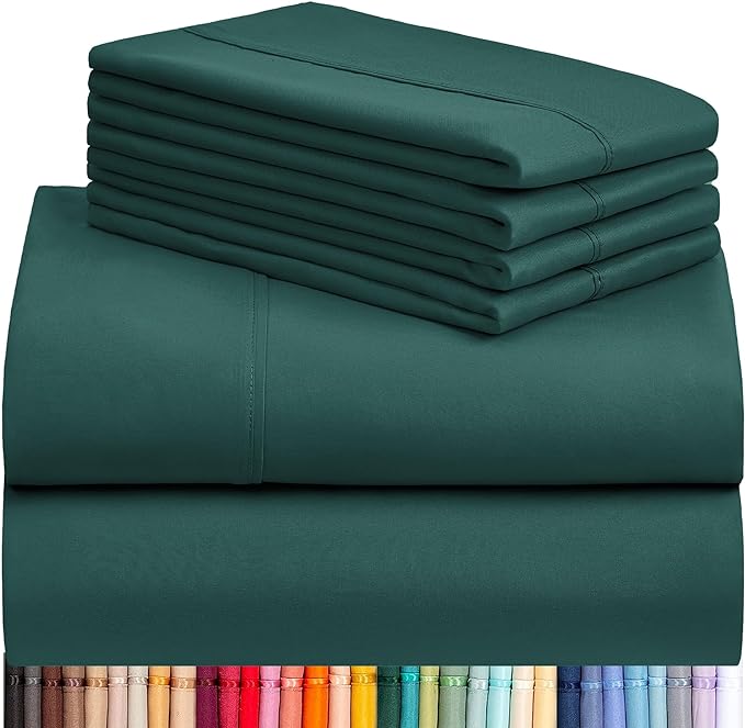 LuxClub 6 PC Full Sheet Set, Breathable Luxury Bed Sheets, Deep Pockets 18" Eco Friendly Wrinkle Free Cooling Bed Sheets Machine Washable Hotel Bedding Silky Soft - Emerald Full - LeafyLoom