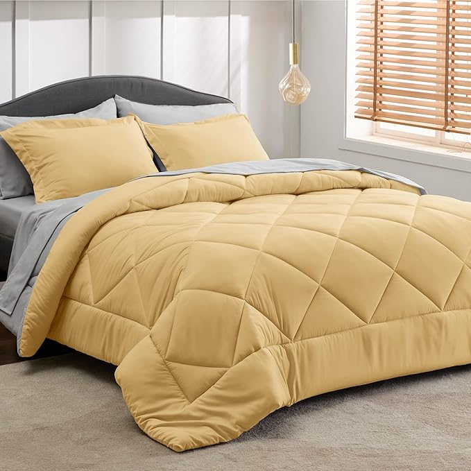 Bedsure Yellow Twin XL Comforter Set - 5 Pieces Reversible Twin XL Bed in a Bag Twin XL Bed Set with Comforters, Sheets, Pillowcase & Sham, Twin XL Bedding Sets - LeafyLoom