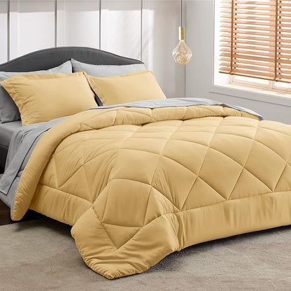 Bedsure Yellow Twin XL Comforter Set - 5 Pieces Reversible Twin XL Bed in a Bag Twin XL Bed Set with Comforters, Sheets, Pillowcase & Sham, Twin XL Bedding Sets - LeafyLoom