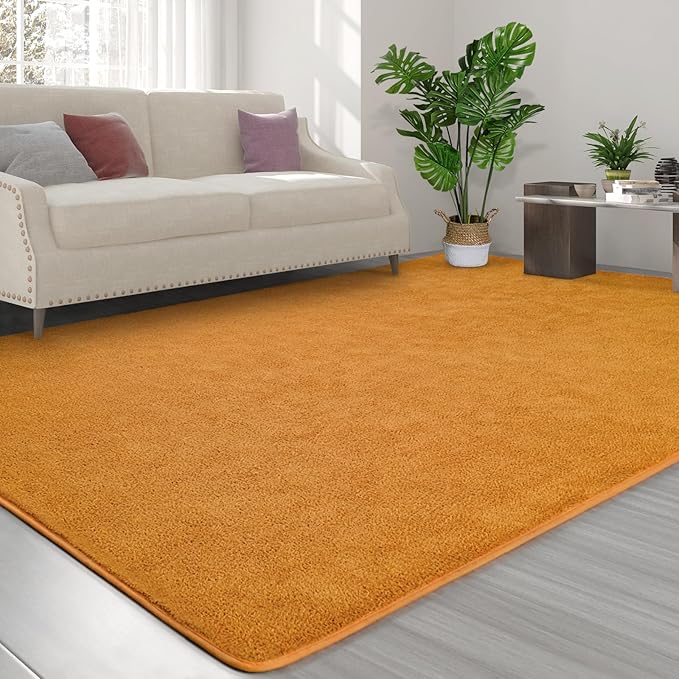 Area Rugs for Bedroom Living Room, 6x9 Orange Super Soft Comfy Thickened Memory-Foam Indoor Carpets, Modern Aesthetic Minimalist Carpet for Boys Girls Adults Apartment Nursery Home Décor - LeafyLoom