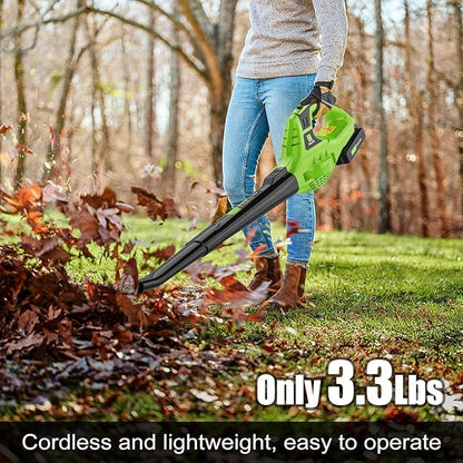 Leaf Blower Cordless,4.0Ah 21V Handheld Electric Leaf Blower with Battery and Charger, 2 Speed Mode, Lightweight Battery Powered Blowers for Lawn Care, Patio, Yard, Sidewalk,Snow Blowing - LeafyLoom