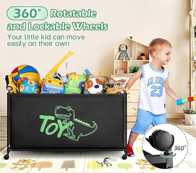 MISSLO Large Toy Box with Wheels Big Toy Chest for Kids Organizer Toy Storage Bin, 124L, Black - LeafyLoom