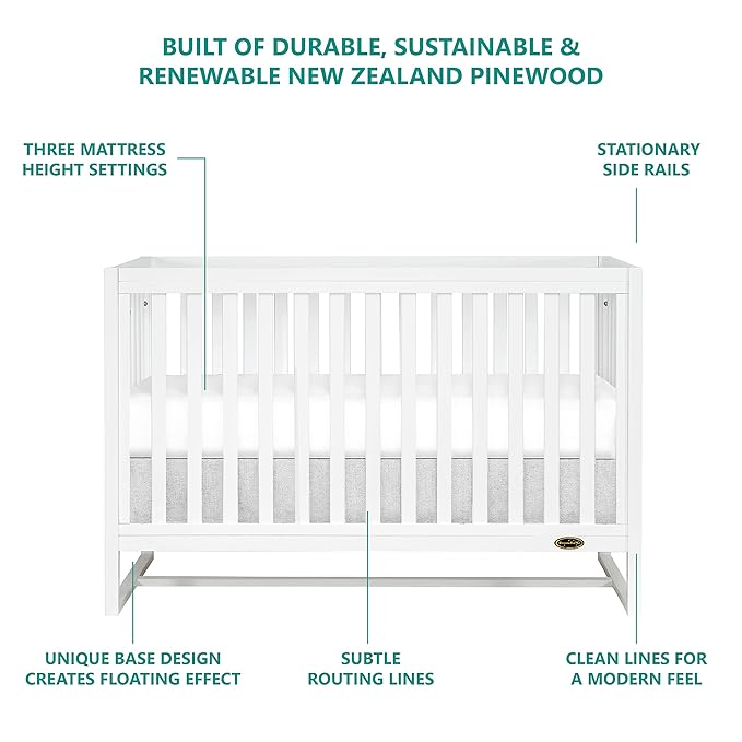 Arlo 5-in-1 Convertible Crib in White, JPMA Certified, 3 Mattress Height Settings, Non-Toxic Finish, Made of Sustainable and Sturdy Pinewood - LeafyLoom