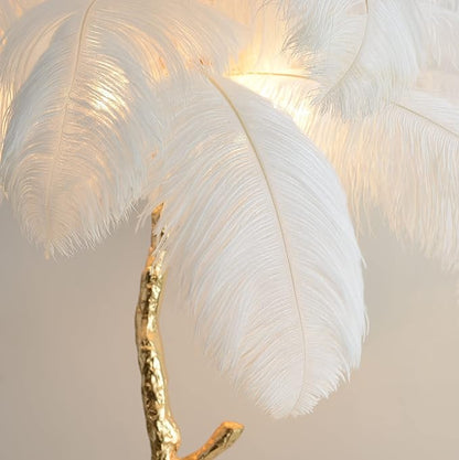 Luxury Resin Ostrich Feather Lamp, 35 Pieces real ostrich feathers,Feather Floor Lamp,Standing Lamp for Living Room, Bedroom and Office 67” Tall Feather Lamp (White) - LeafyLoom