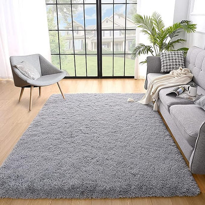 YOBATH Fluffy Shag 5x8 Area Rugs for Living Room Bedroom, Soft Fuzzy Shaggy Carpet Rugs for Girls Boys Kids Indoor Floor Nursery Home Decor, Grey - LeafyLoom