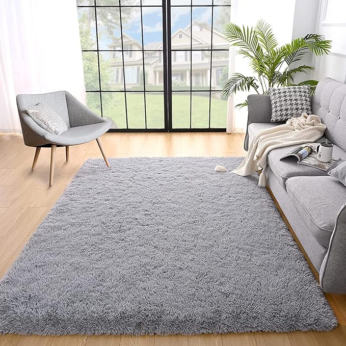 YOBATH Fluffy 8x10 Feet Large Area Rugs for Living Room Bedroom, Big Modern Soft Fuzzy Shaggy Carpet Shag Rugs Girls Boys Kids Nursery Dorm Room, Grey - LeafyLoom