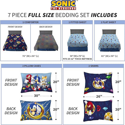 Franco Kids Bedding Super Soft Comforter and Sheet Set with Sham, 7 Piece Full Size, Sonic The Hedgehog - LeafyLoom