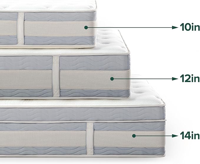 ZINUS 12 Inch Cooling Comfort Support Hybrid Mattress [New Version], Full, Fiberglass free, Medium Plush, Cooling Motion Isolation, Certified Safe Foams & Fabric, Mattress in A Box - LeafyLoom