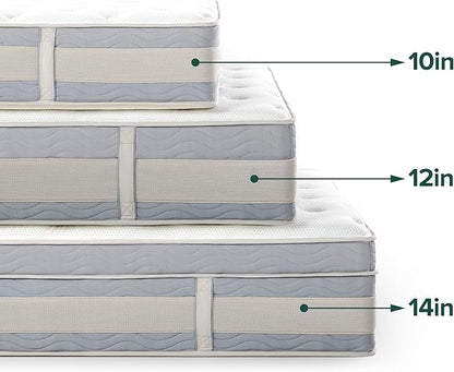 Zinus 12 Inch Cooling Comfort Support Hybrid Mattress [New Version], Queen, Fiberglass free, Medium Plush, Cooling Motion Isolation, Certified Safe Foams & Fabric, Mattress in A Box - LeafyLoom