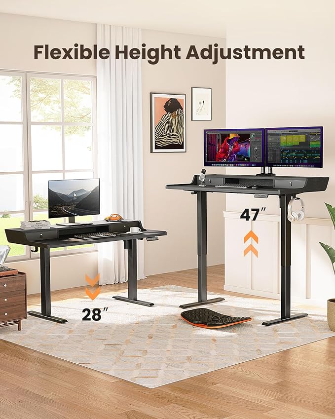 ErGear Electric Standing Desk with Drawers, 40″ x 24″ Gaming Desk with Monitor Stand, C-Clamp Mount Compatible, Home Office Height-Adjustable Desk with Storage Shelf, 4 Preset Heights, Black, EGESD35B - LeafyLoom