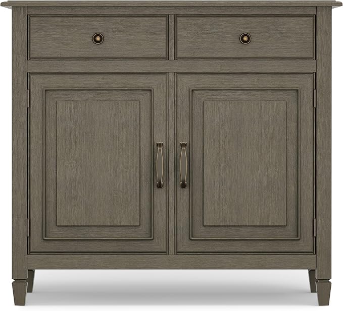 SIMPLIHOME Connaught SOLID WOOD 40 inch Wide Traditional Entryway Storage Cabinet in Farmhouse Grey for the Living Room, Entryway and Family Room - LeafyLoom