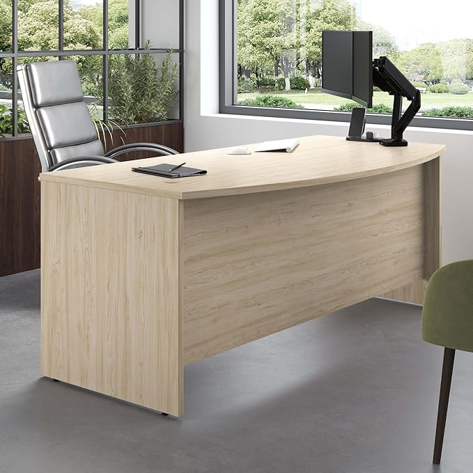 Bush Business Furniture Studio C Bow Front Desk, Computer Table for Home or Professional Office, 72W x 36D, Natural Elm - LeafyLoom