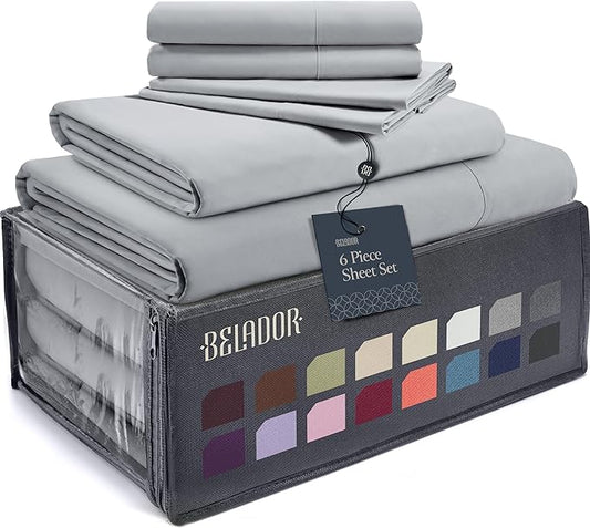 BELADOR Silky Soft Full Sheet Set - Luxury 6 Piece Bed Sheets for Full Size Bed, Secure-Fit Deep Pocket Sheets with Elastic, Breathable Hotel Sheets and Pillowcase Set, Wrinkle Free Oeko-TEX Sheets - LeafyLoom