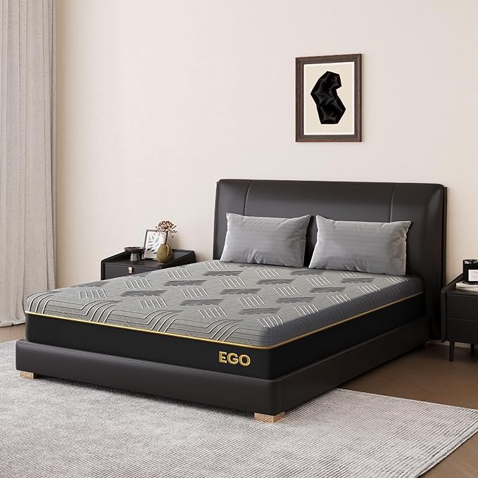 EGOHOME 12 Inch Queen Mattress, Copper Gel Cooling Memory Foam Mattress for Back Pain Relief,Therapeutic Double Matress Bed in a Box, CertiPUR-US Certified, 60x80x12 Black - LeafyLoom