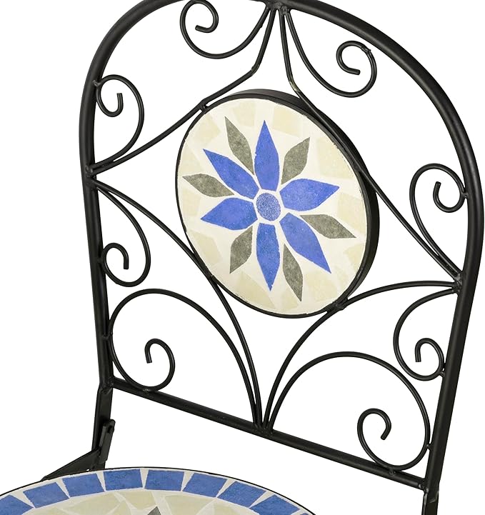 Alpine Corporation Blue and Beige Mosaic Bistro Set, 3-Piece - LeafyLoom