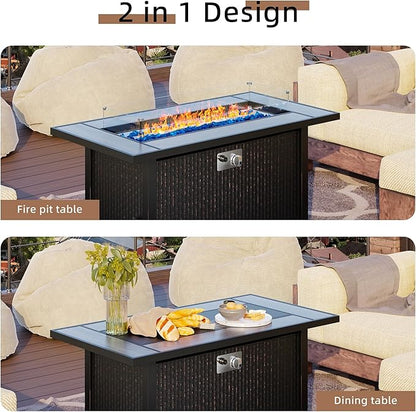 Shintenchi 5 Pieces Patio Furniture Sets w/45 inch Fire Pit Table, Outdoor Conversation Set w/50,000 BTU Steel Gas Fire Pit, Patio Sectional Sofa Set w/Glass Table &Ottoman - LeafyLoom