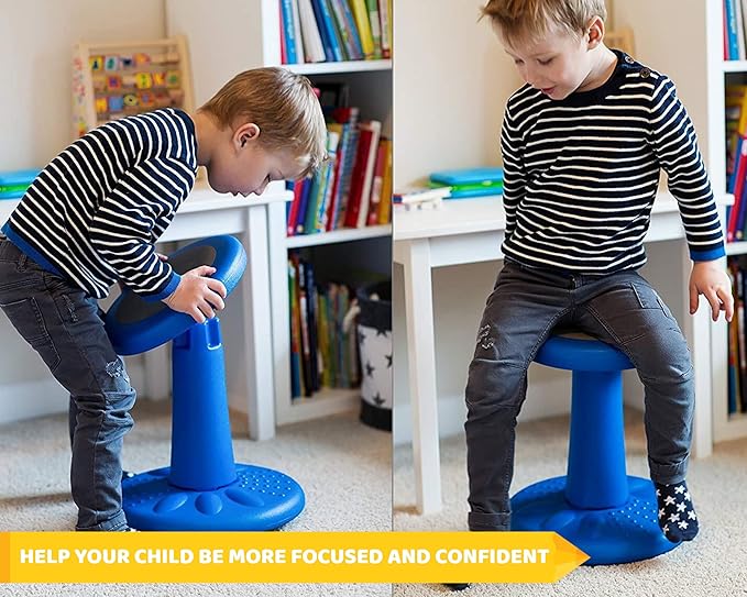 Studico ActiveChairs Kids Wobble Chair, Flexible Classroom Seating improves Focus, Posture & Helps ADHD/ADD. Get The Wiggles out, Active Fidget Desk Chairs, Pre-Teen 17.75" Stool, Ages 7-12, Blue - LeafyLoom