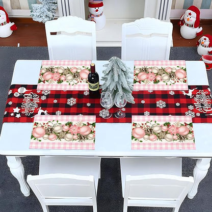 Nepnuser Pink and White Gingham Christmas Placemats Set of 4 Buffalo Check Plaid Xmas Decoration for Home Kitchen Dining Table Decoration Nepnuser