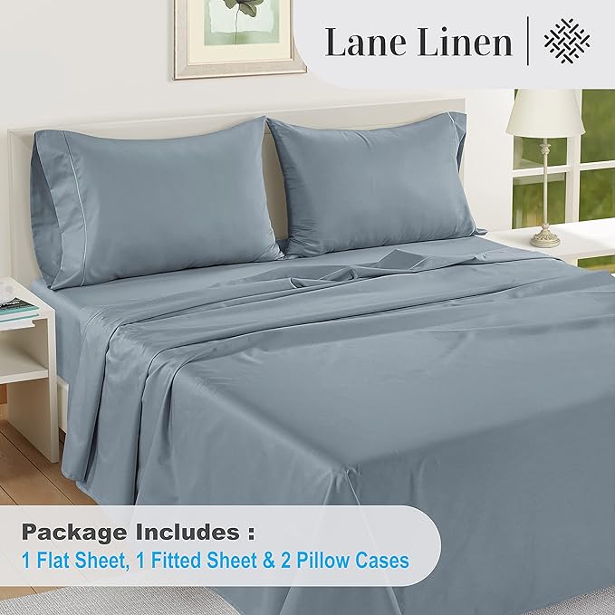 LANE LINEN Luxury 100% Egyptian Cotton Bed Sheets - 1000 Thread Count 4-Piece French Blue Full Set Bedding Sateen Weave 16" Deep Pocket (Fits Upto 17" Mattress) - LeafyLoom